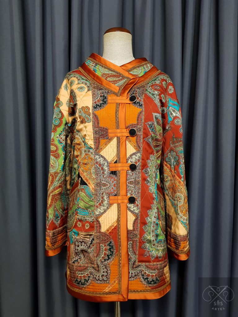 Quilted flower print jacket in orange with japan closure