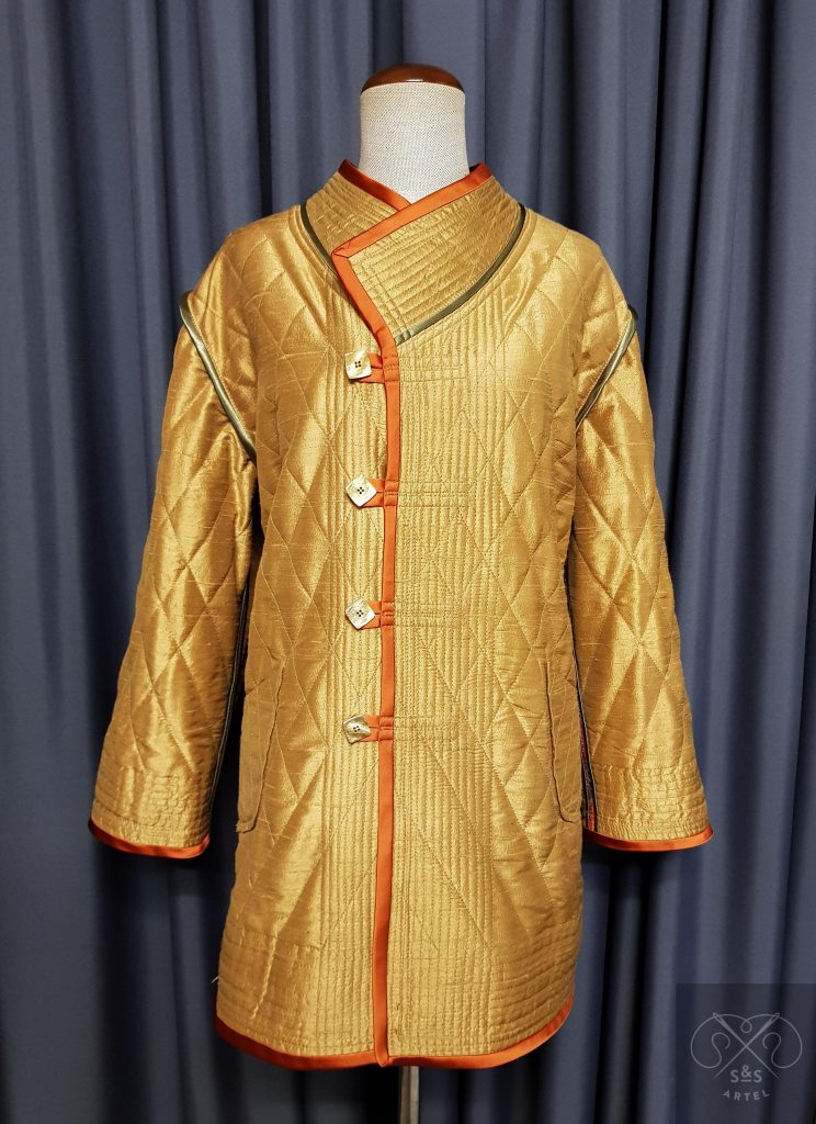 Quilted flower print jacket in orange with japan closure