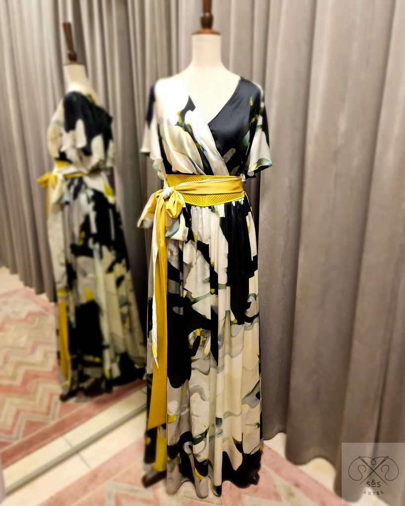 Maxi lenght silk chifon dress with corsete belt
