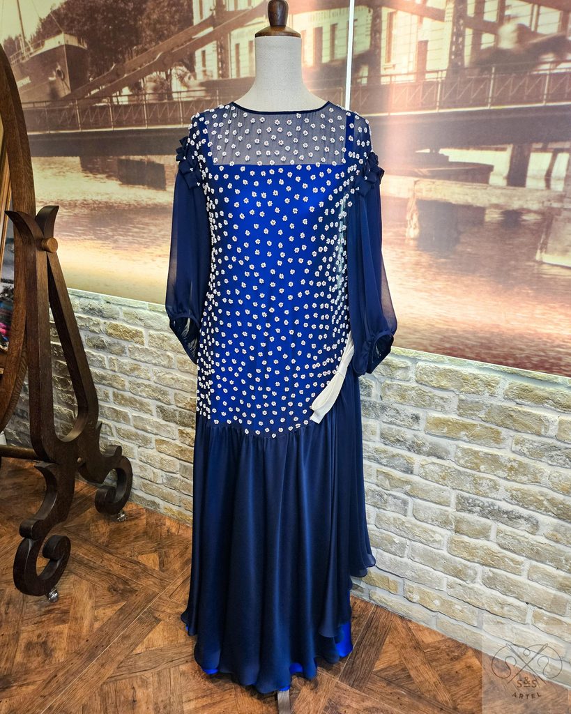 Blue silk embroidered dress