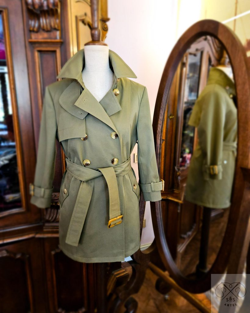 green , haki trench coat